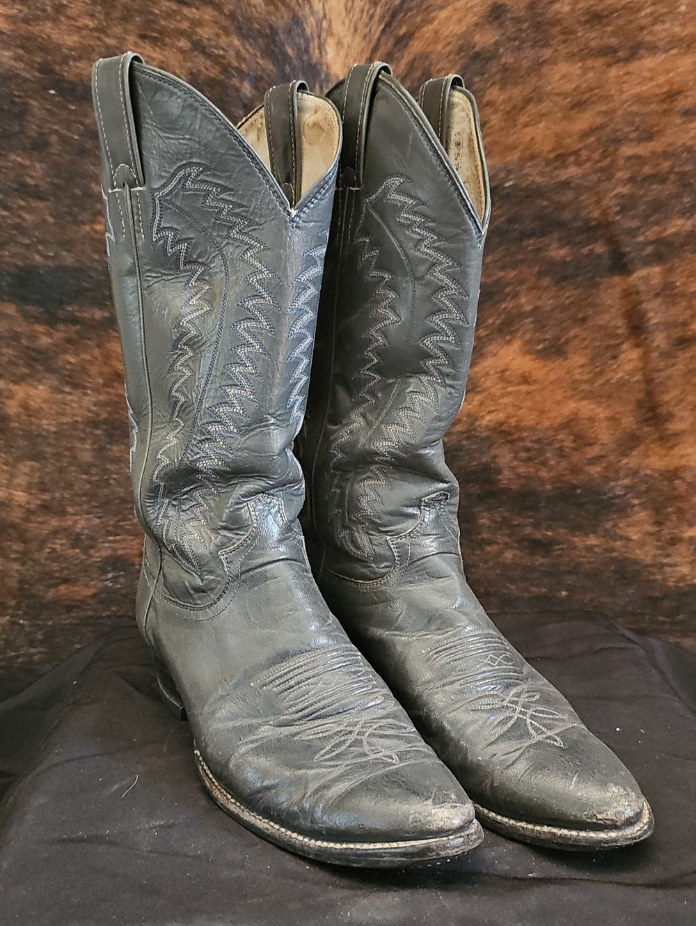 Justin Boots Charcoal Leather Western Cowboy Boots